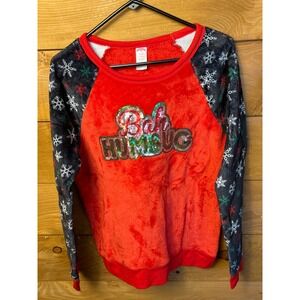 Holiday Time Womens Bah Humbug Ugly Christmas Fuzzy Raglan Sweatshirt XL/XG soft